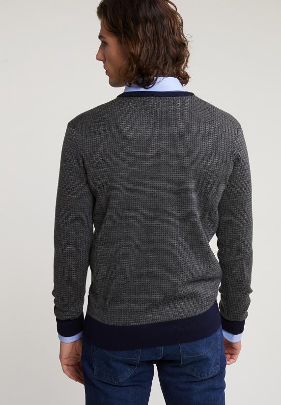 River Woods Custom Fit Merino V-hals Trui Navy/oxford Mix