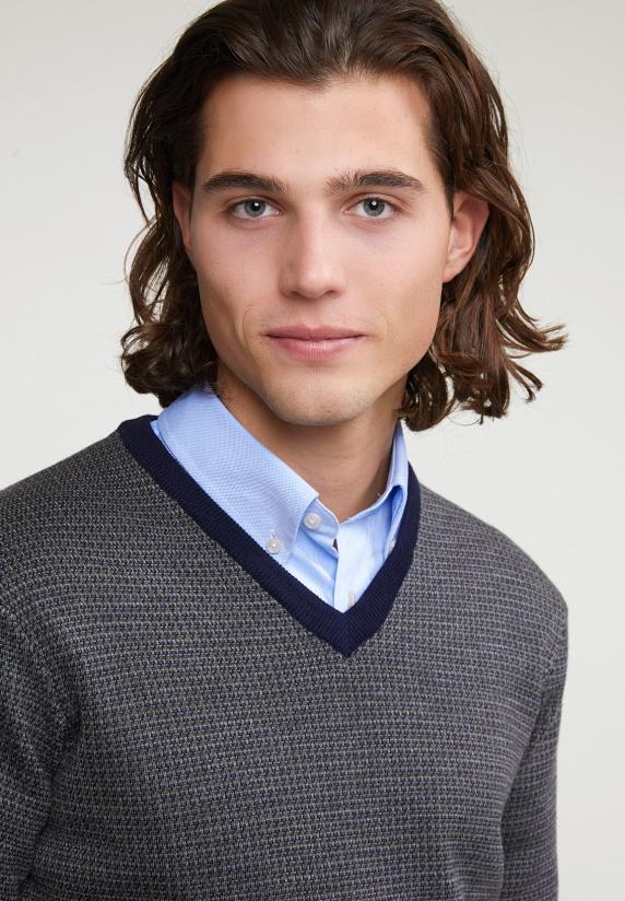 River Woods Custom Fit Merino V-hals Trui Navy/oxford Mix