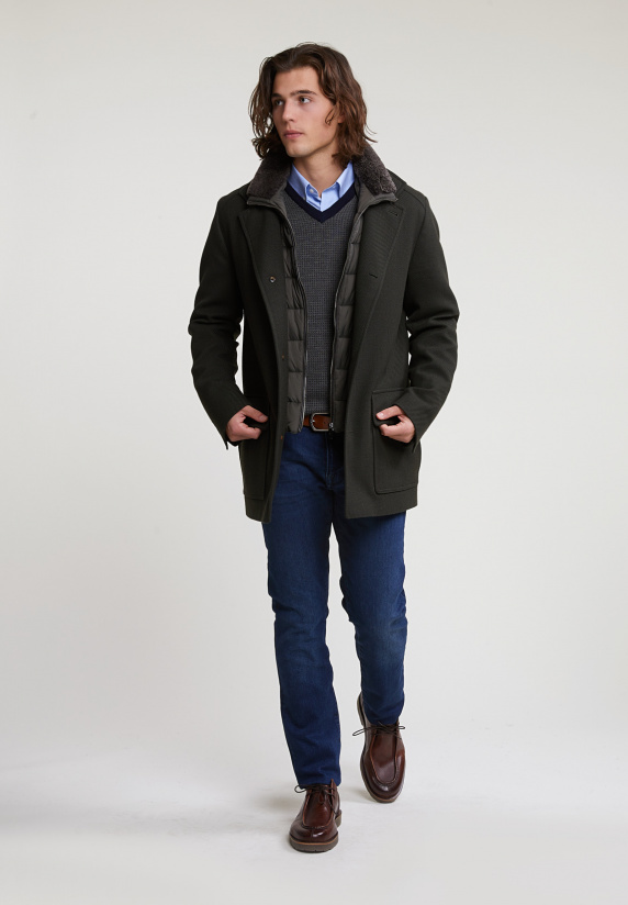 River Woods Custom Fit Merino V-hals Trui Navy/oxford Mix