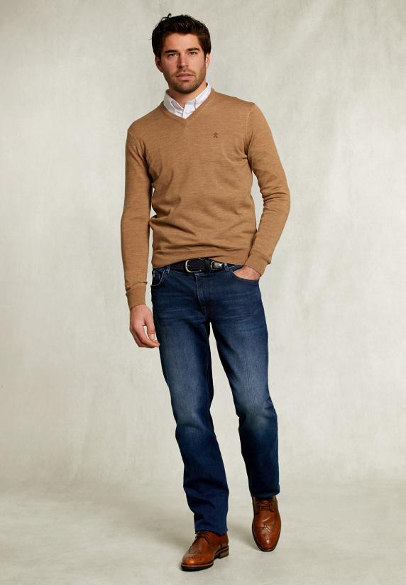 River Woods Custom Fit Merino V-hals Trui Pyramid Mix