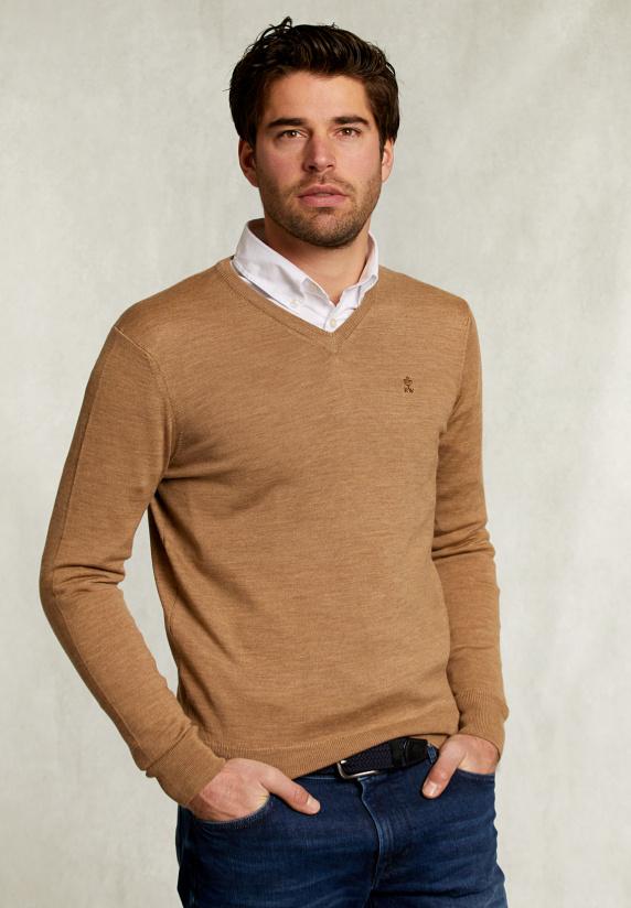 river woods Custom fit merino V-hals trui pyramid mix