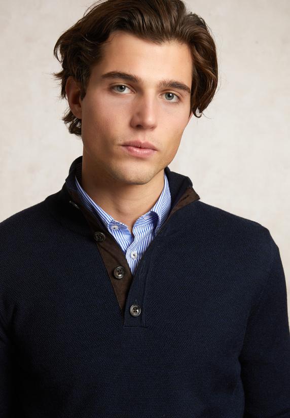 River Woods Custom Fit Merinotrui Opstaande Kraag Admiral Mix