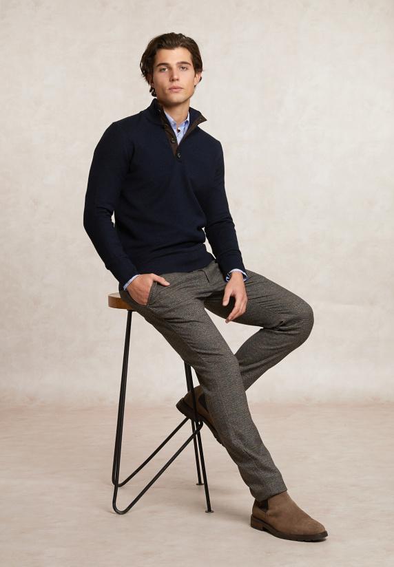 River Woods Custom Fit Merinotrui Opstaande Kraag Admiral Mix