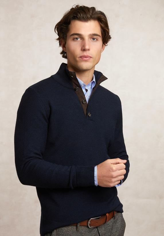 river woods Custom fit merinotrui opstaande kraag admiral mix