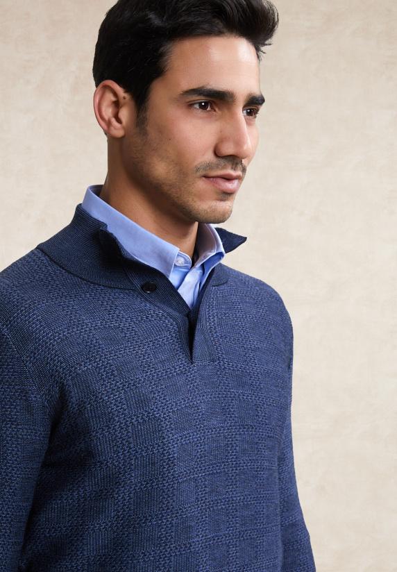 River Woods Custom Fit Merinotrui Opstaande Kraag Stellar Mix