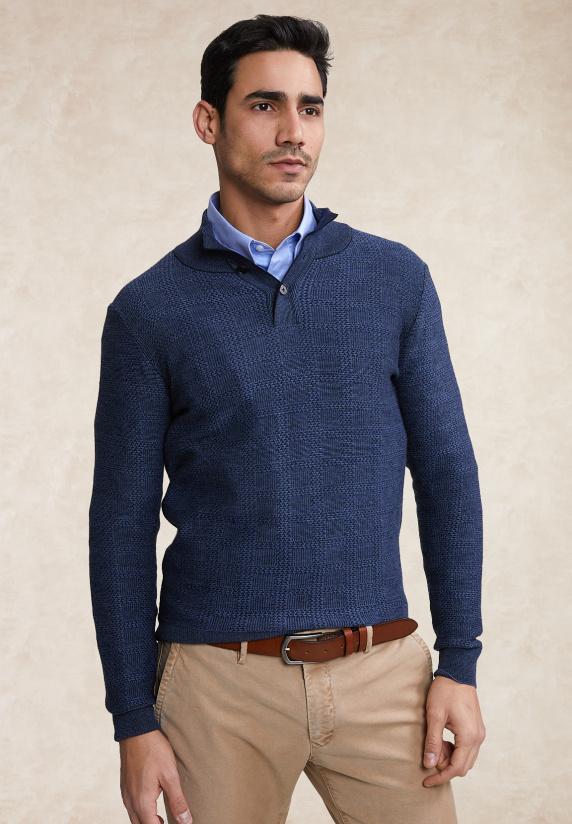 river woods Custom fit merinotrui opstaande kraag stellar mix