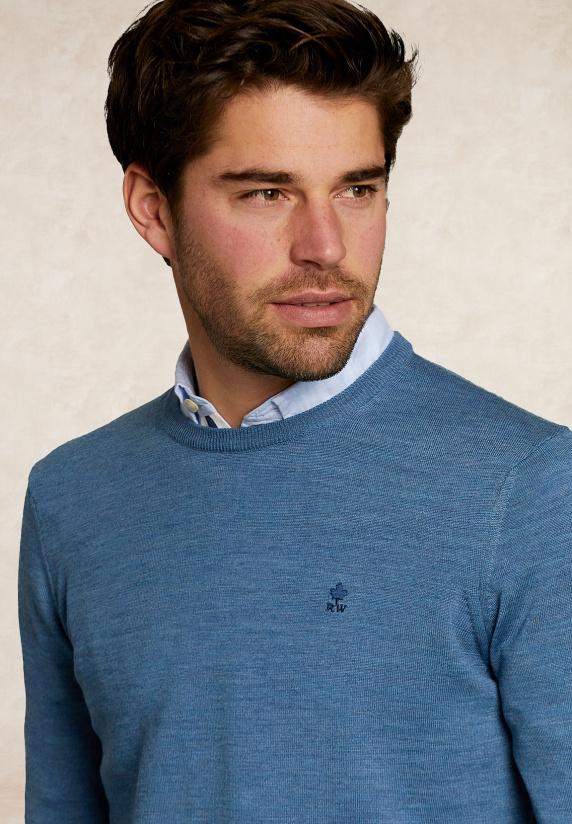 River Woods Custom Fit Merinotrui Ronde Hals Dark Mombasa Mix