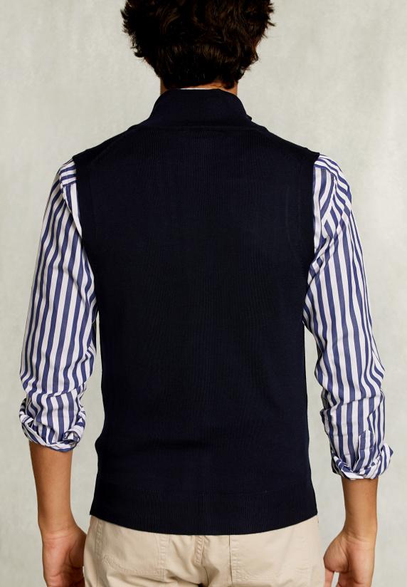 River Woods Custom Fit Mouwloze Merino Cardigan Navy