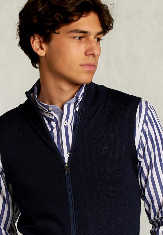River Woods Custom Fit Mouwloze Merino Cardigan Navy