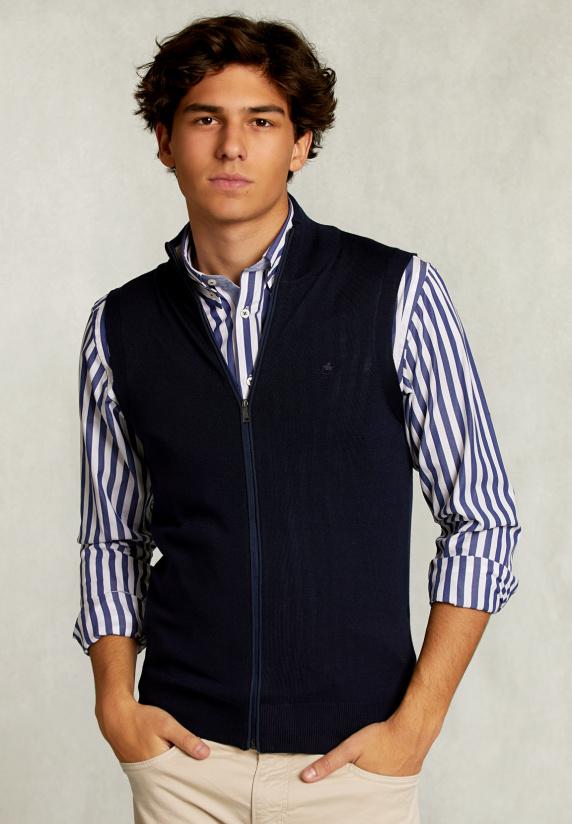 river woods Custom fit mouwloze merino cardigan navy