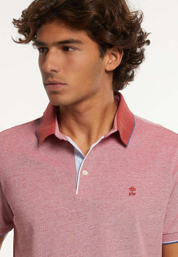 River Woods Custom Fit Pima Katoen Fantasie Polo Scarlet Mix