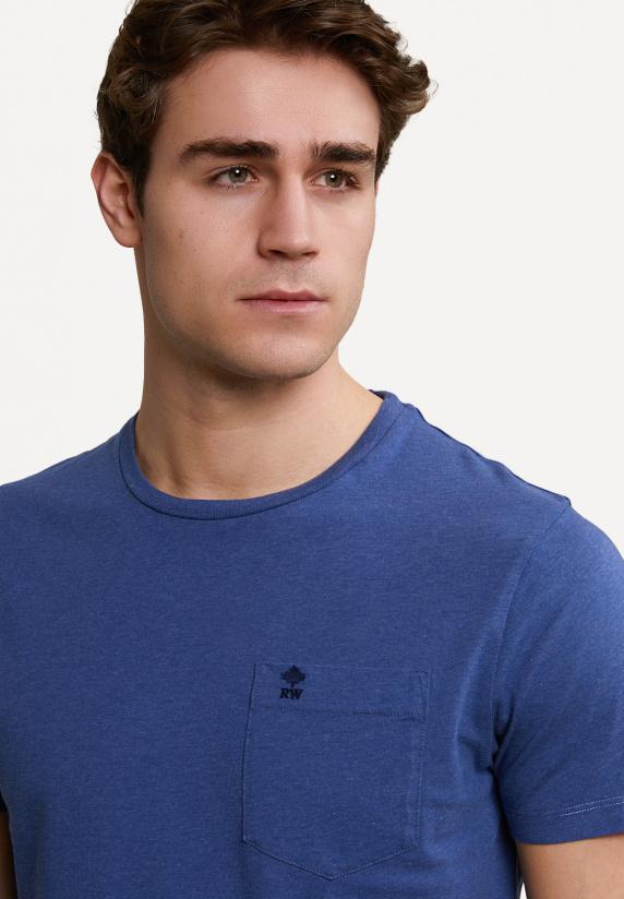 River Woods Custom Fit Pima Katoen T-shirt Borstzak Denim Melange