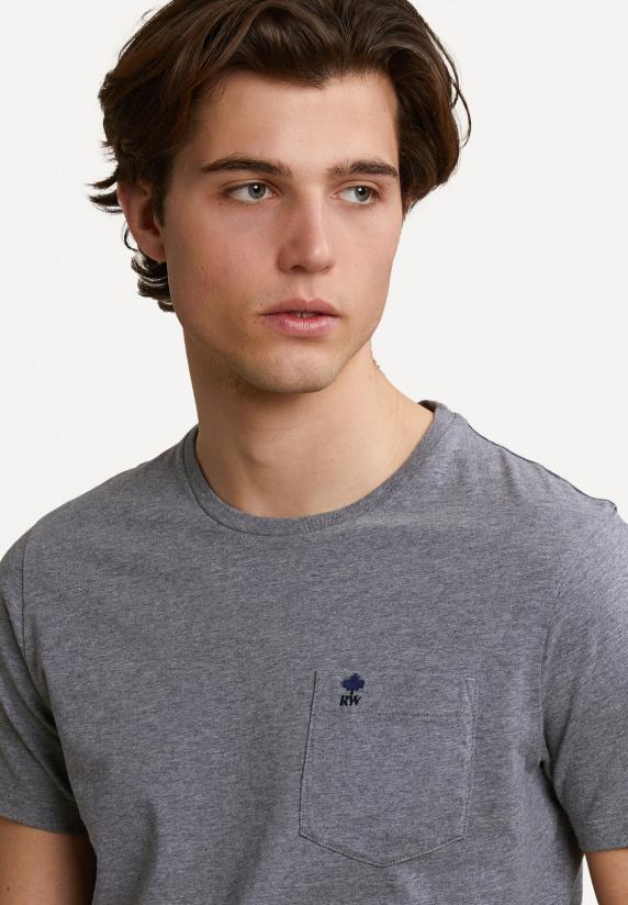 River Woods Custom Fit Pima Katoen T-shirt Borstzak Grey Mix