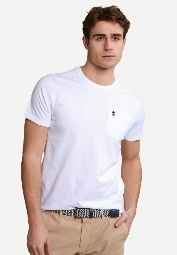 river woods Custom fit pima katoen T-shirt borstzak hamptons blue mix