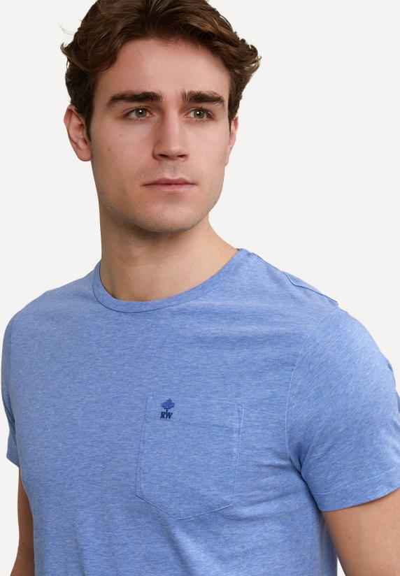 River Woods Custom Fit Pima Katoen T-shirt Borstzak Lt Hamptons Blue Mix