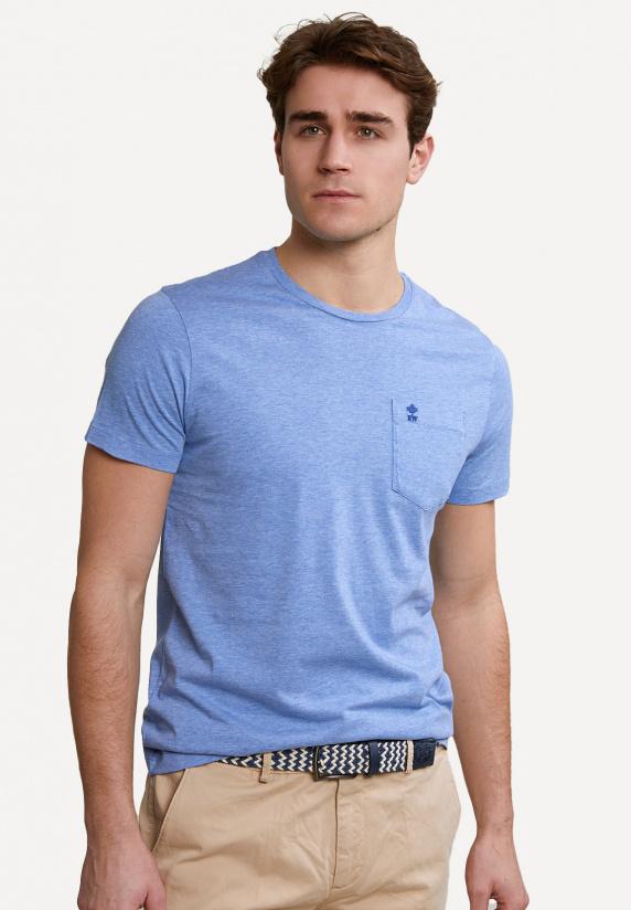 river woods Custom fit pima katoen T-shirt borstzak lt hamptons blue mix