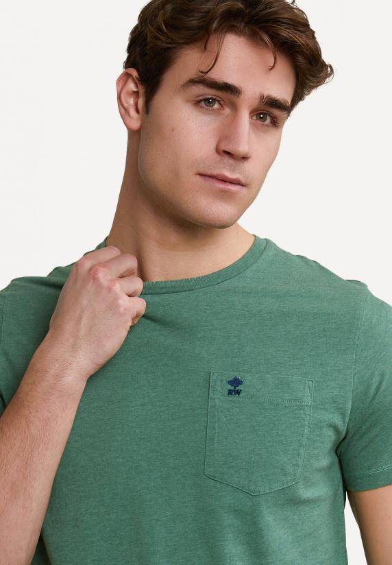 River Woods Custom Fit Pima Katoen T-shirt Borstzak Lt Island Green Mix