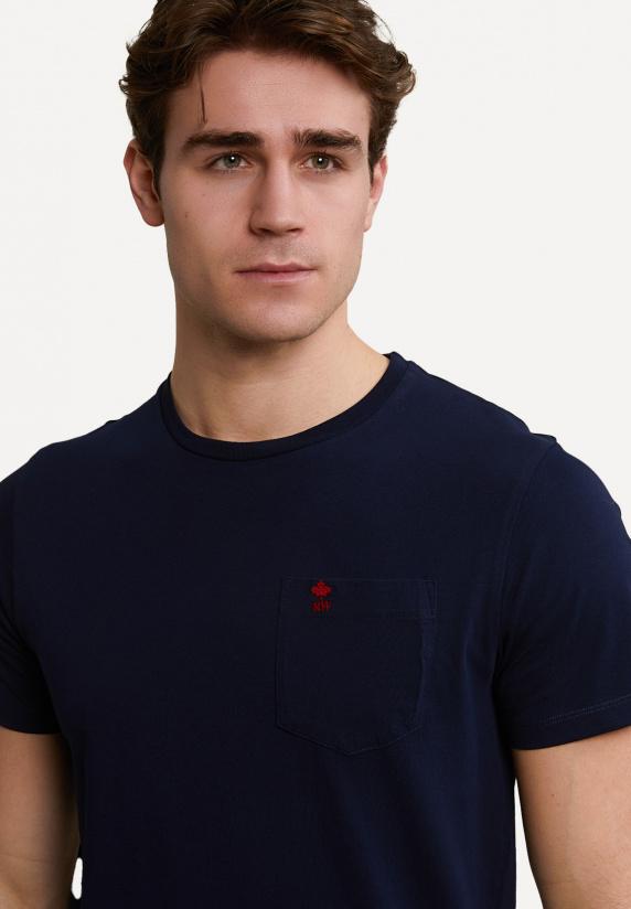 River Woods Custom Fit Pima Katoen T-shirt Borstzak Navy