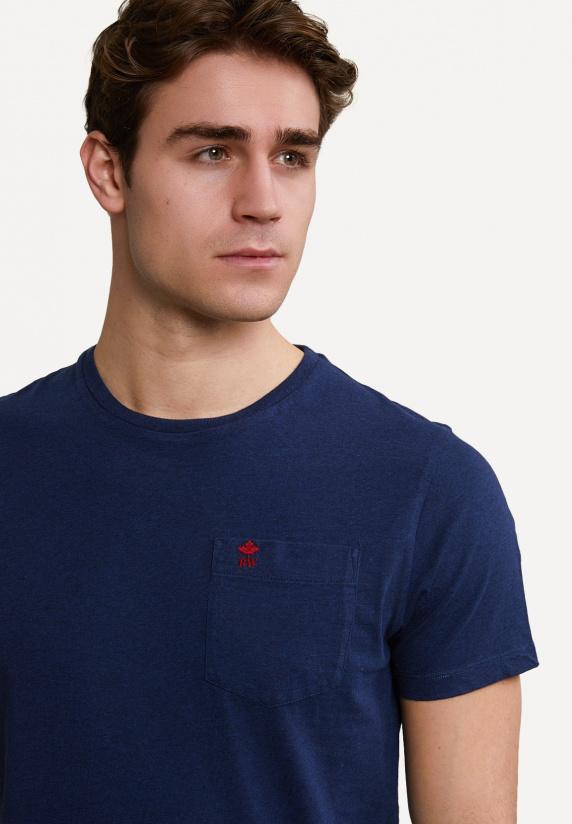 River Woods Custom Fit Pima Katoen T-shirt Borstzak Oxford Blue Mix