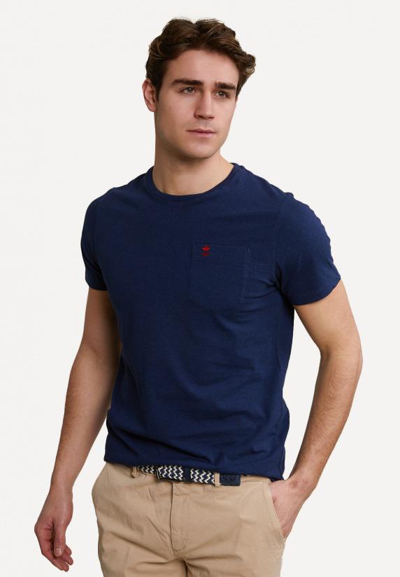 river woods Custom fit pima katoen T-shirt borstzak oxford blue mix