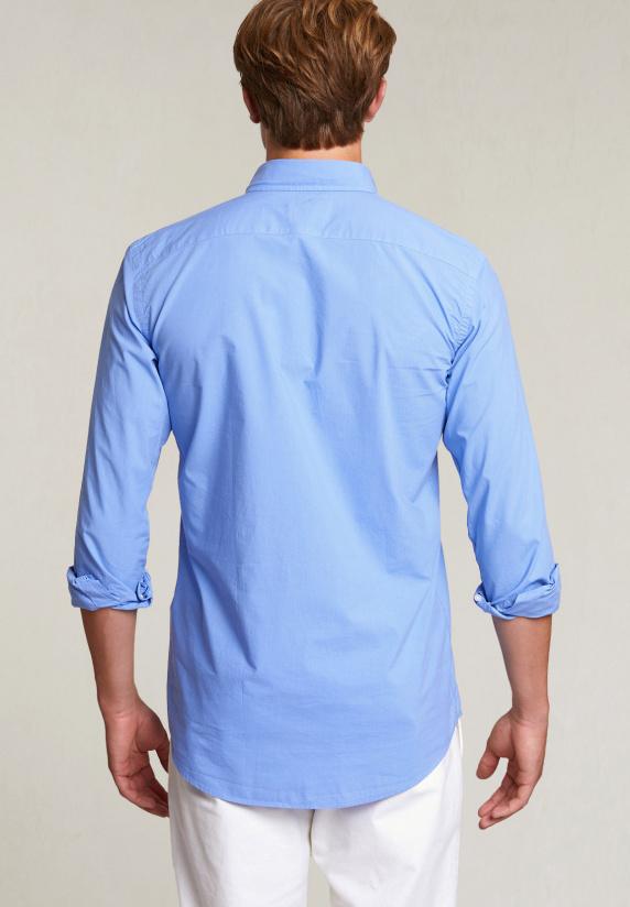 River Woods Custom Fit Popeline Hemd Lt Caribbean Blue