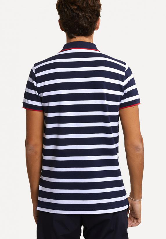 River Woods Custom Fit Sportieve Gestreepte Polo Navy/wit