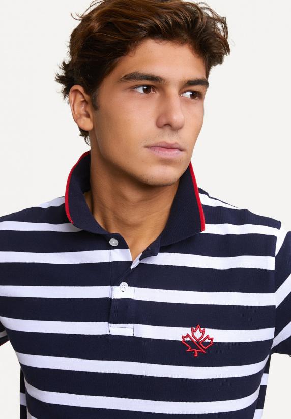 River Woods Custom Fit Sportieve Gestreepte Polo Navy/wit