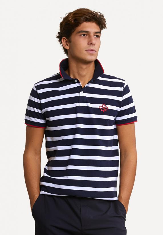 river woods Custom fit sportieve gestreepte polo navy/wit