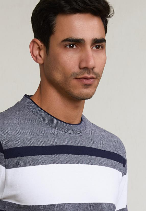 River Woods Custom Fit Sportieve Gestreepte T-shirt Navy