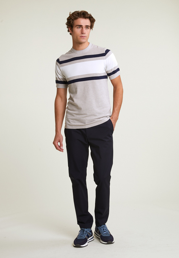 River Woods Custom Fit Sportieve Gestreepte T-shirt Old Wood Mix