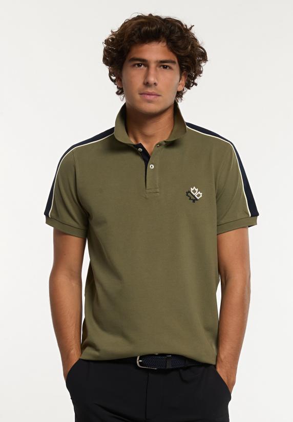 river woods Custom fit sportieve stretch piqué polo olijfgroen