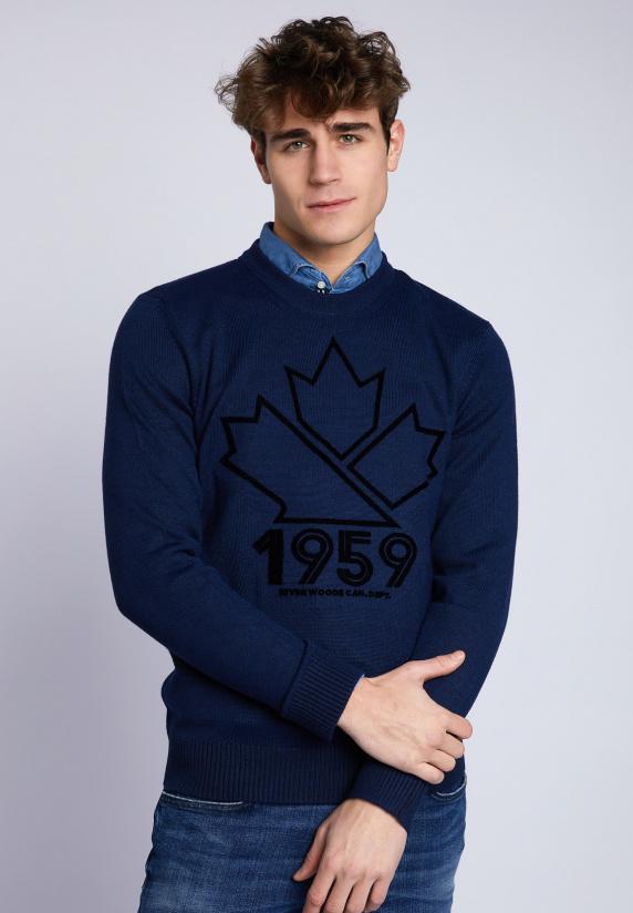 River Woods Custom Fit Trui Met Ronde Hals In Blauw