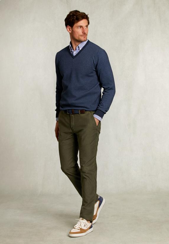 River Woods Custom Fit V-hals Trui Dark Mombasa Mix