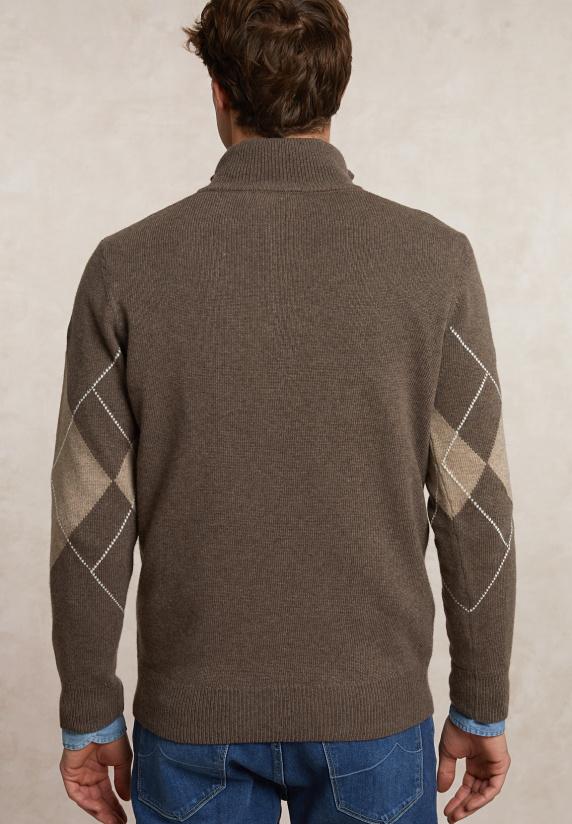 River Woods Custom Fit Wol-kasjmier Argyle Trui Halve Rits Hazel Mix
