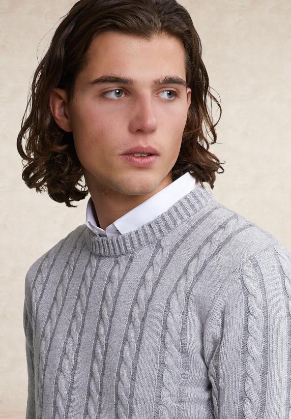 River Woods Custom Fit Wol-kasjmier Kabeltrui Lt Grey Mix