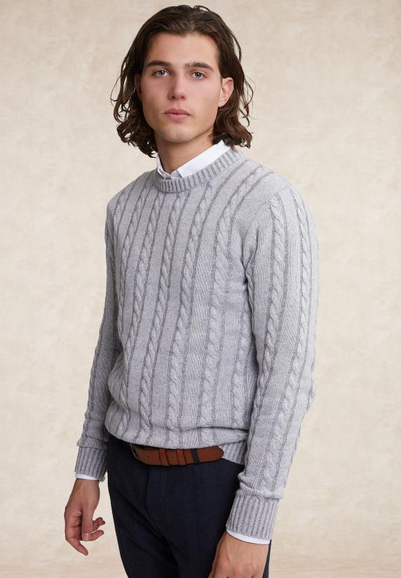 river woods Custom fit wol-kasjmier kabeltrui lt grey mix