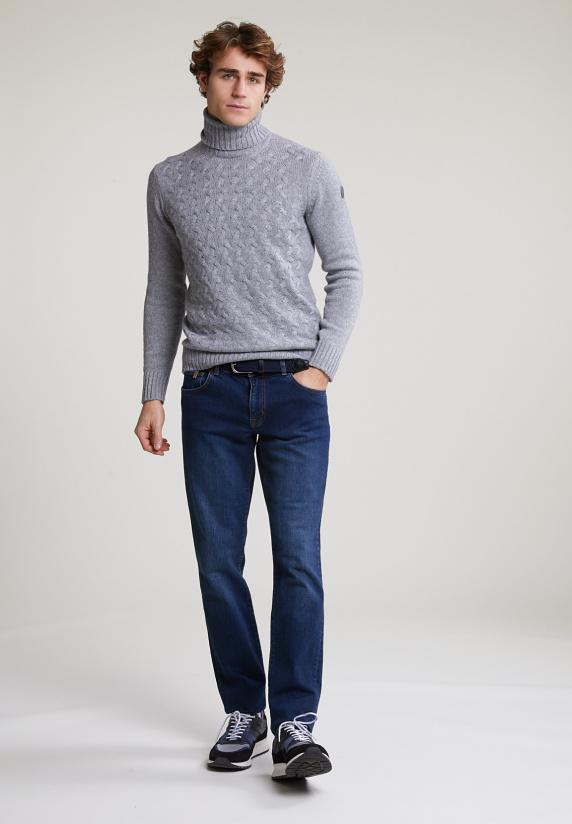 River Woods Custom Fit Wol-kasjmier Rolkraag Trui Inox Mix