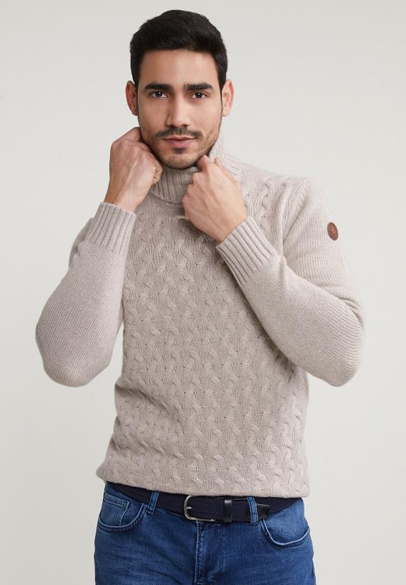 river woods Custom fit wol-kasjmier rolkraag trui klipspringer mix