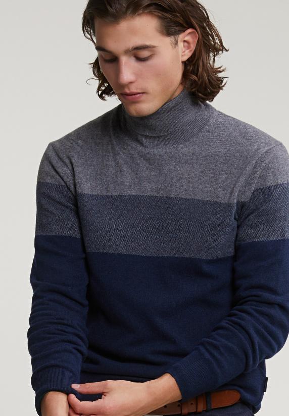 River Woods Custom Fit Wol-kasjmier Rolkraag Trui Oxford Mix