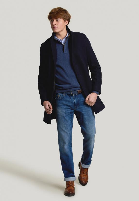 River Woods Custom Fit Wol-kasjmier Trui Dk Denim Mix