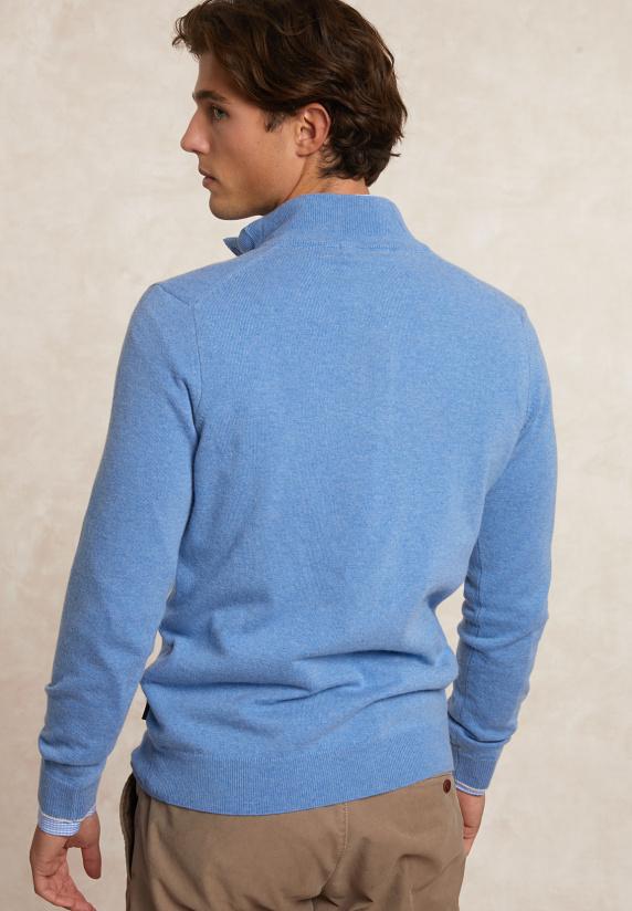 River Woods Custom Fit Wol-kasjmier Trui Opstaande Kraag Alpine Blue Mix