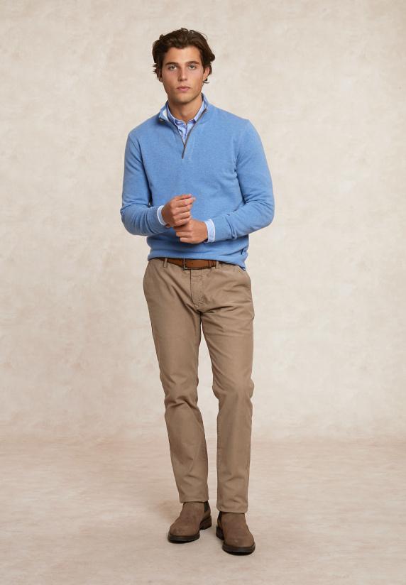 River Woods Custom Fit Wol-kasjmier Trui Opstaande Kraag Alpine Blue Mix