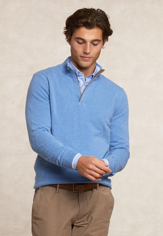 river woods Custom fit wol-kasjmier trui opstaande kraag alpine blue mix