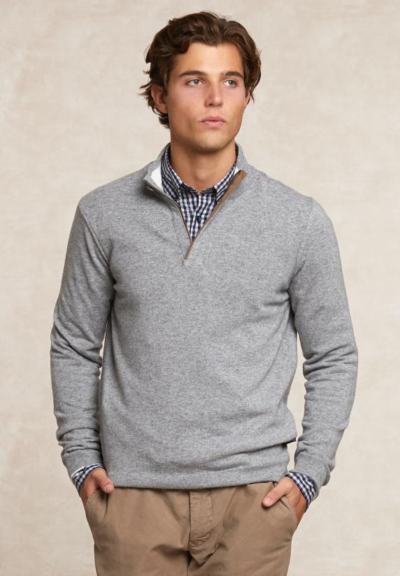 river woods Custom fit wol-kasjmier trui opstaande kraag inox mix