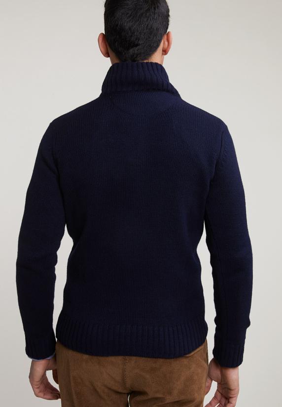 River Woods Custom Fit Wol-kasjmier Trui Opstaande Kraag Navy