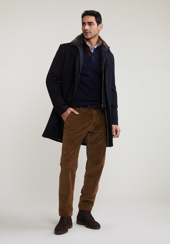 River Woods Custom Fit Wol-kasjmier Trui Opstaande Kraag Navy