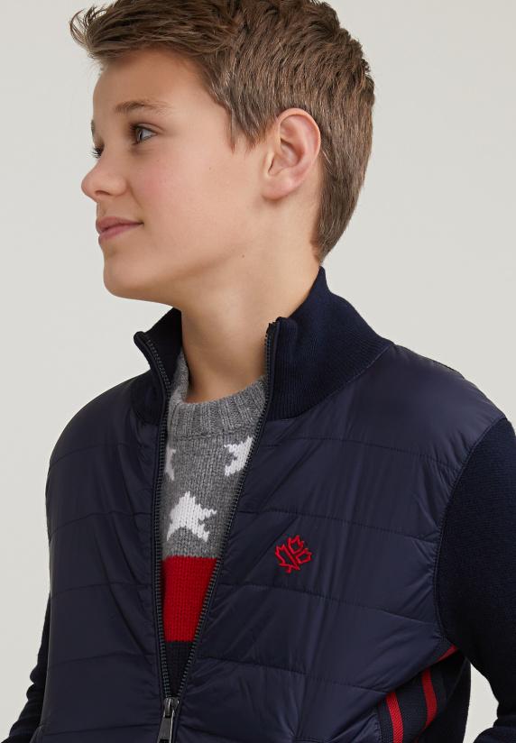 River Woods Custom Fit Wol-katoen Cardigan Opstaande Kraag Navy