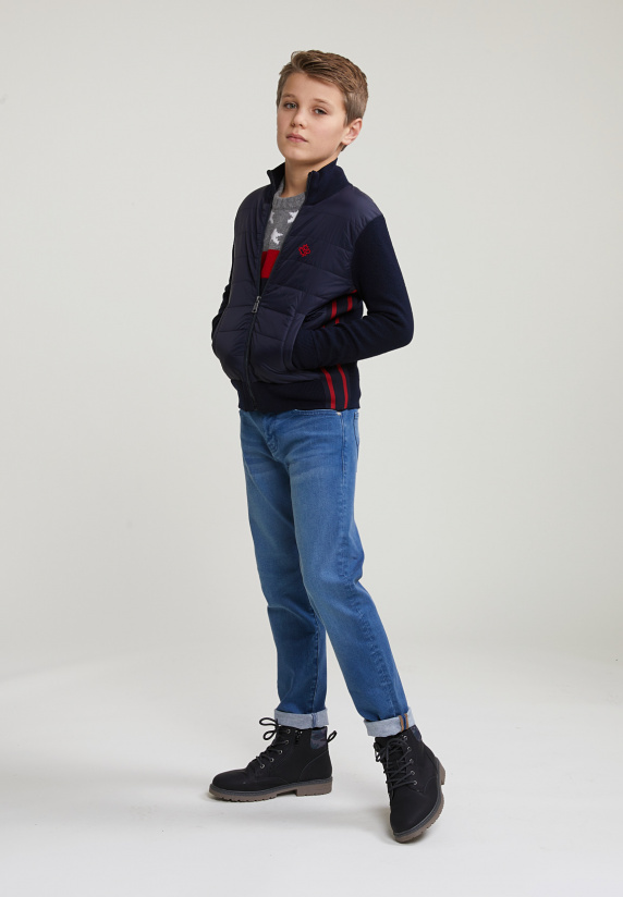 River Woods Custom Fit Wol-katoen Cardigan Opstaande Kraag Navy