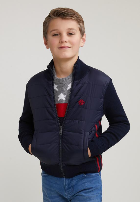 river woods Custom fit wol-katoen cardigan opstaande kraag navy