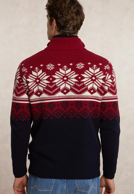 River Woods Custom Fit Wollen Fantasietrui Halve Rits Blauw/rood